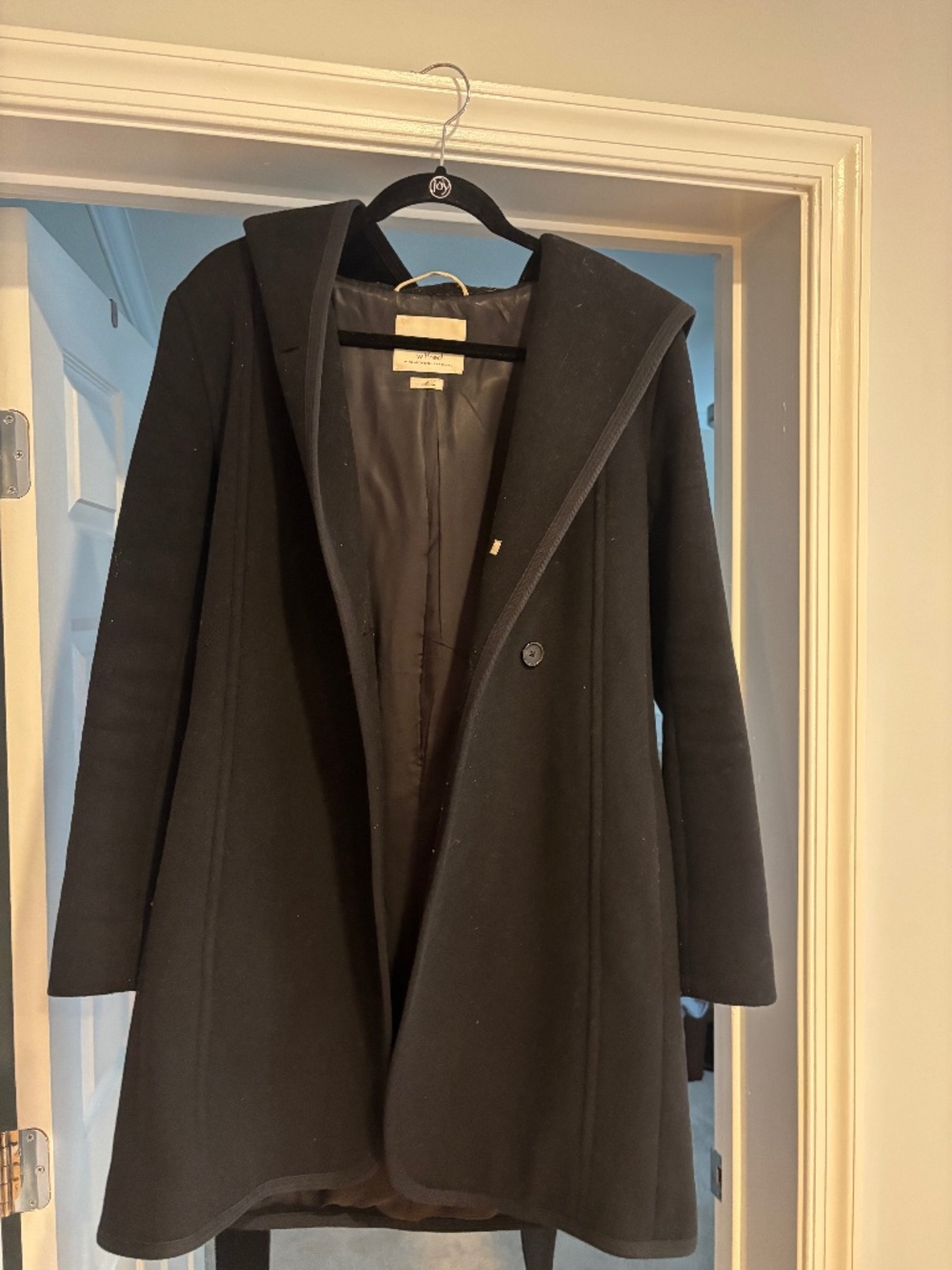 Aritzia Wilfred Black Hooded Wool Cashmere Coat - Belted- Size M